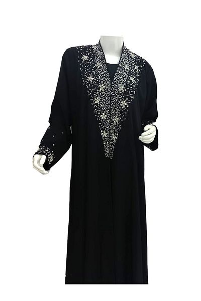 Noor Cloche abaya with embroidered shoulders and sleeves