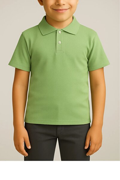 FATELLA Tricou verde pentru copii, cu mânecă scurtă, cu guler polo, pentru șc...