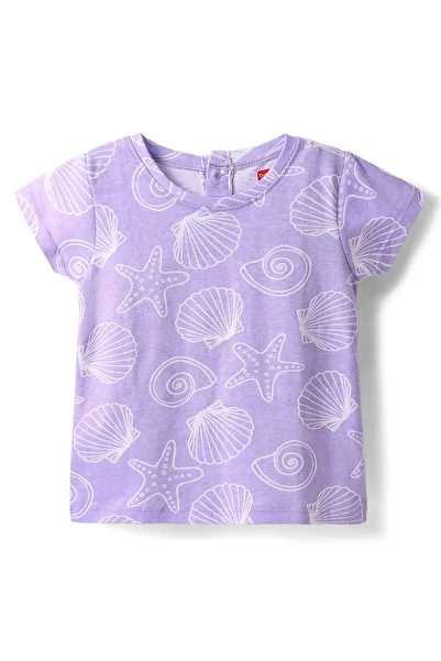 Babyhug Cotton Knit Half Sleeves Shorts Night Suit with Sea Life Print - Lavender