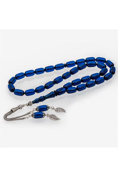ALYANSEVİM 925 Sterling Silver Tasseled Parliement Blue Amber Rosary