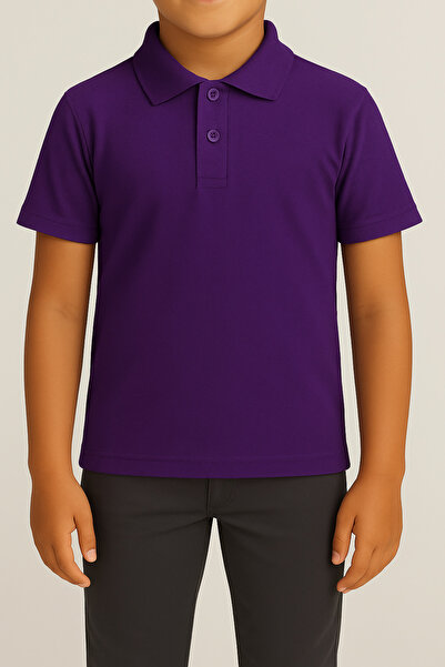 FATELLA Children's Dark Purple Short Sleeve Polo Neck Lacoste School T-Shirt