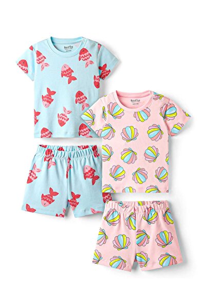 Bonfino طقم شورت مطبوع من القطن بنسبة 100% مع تي شيرت (عبوة من قطعتين) - أزرق...