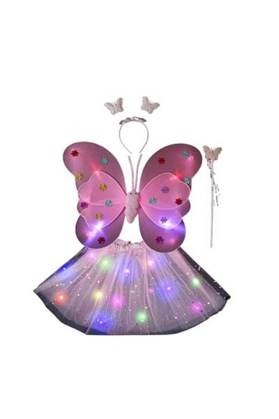 OEM Costum Fluturas cu Aripi Modelabile Luminoase pentru Copii, Fusta din Tul cu Lumini Roz