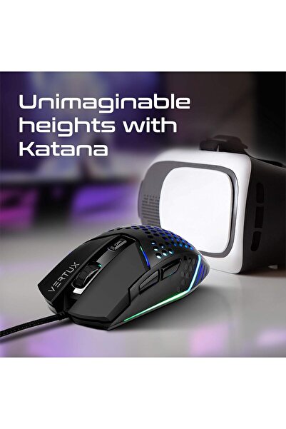 VERTUX ماوس ألعاب، هيكل قرص العسل خفيف الوزن مع إضاءة خلفية RGB، كابل USB مضفر من النايلون، 6 برامج