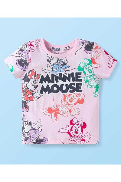 Babyhug Disney Single Jersey Knit Half Sleeves Shorts Night Suit with Minnie Mouse Print - Pink
