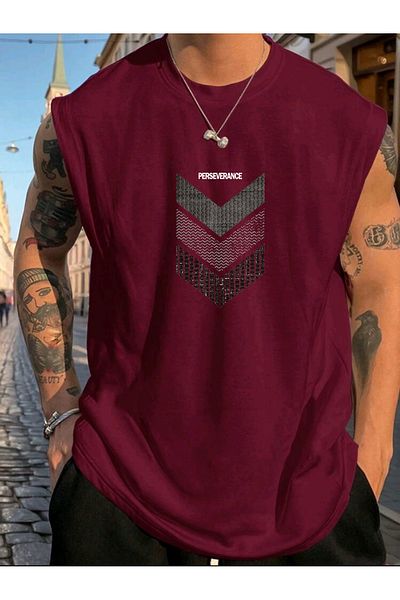 FAVORİST Perseverance Printed Sleeveless Tshirt Men's Zero Sleeve Clothing Fitness Clothing Oversize T-Shirt