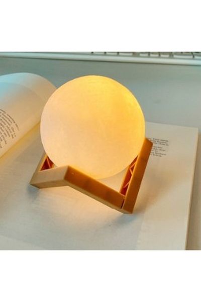 OEMN Lampa Veghe Forma Luna 3D Moon Light, Lumina Alb Rece, Baterii, Stand Plastic, 8 Cm