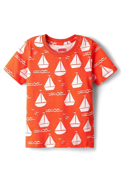 Babyhug Cotton Half Sleeves Shorts Night Suit With Boat Print - Orange