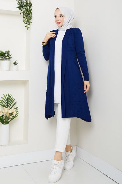 Pamuk Butik Women's Casual Cardigan with Pockets Navy Blue