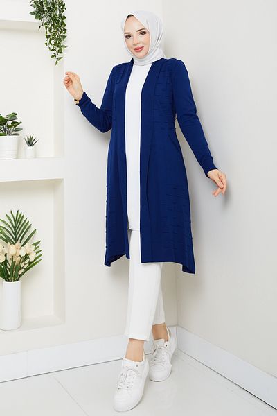 Pamuk Butik Women's Casual Cardigan with Pockets Navy Blue