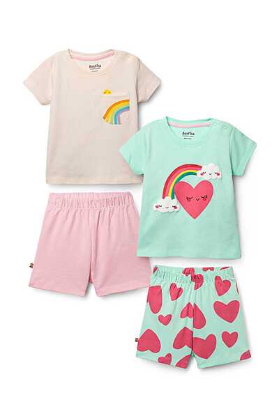 Bonfino مجموعة شورت قطني بطبعات قلوب وقوس قزح (عبوة من قطعتين) - متعدد الألوان