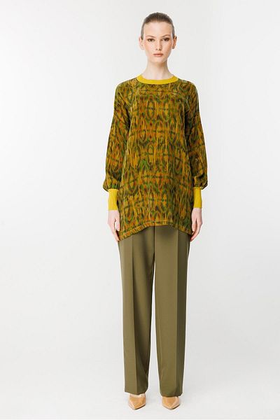 Ghisa Knitwear Detailed Tunic Green Patterned Acid