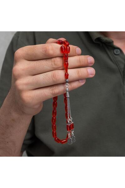 ALYANSEVİM 925 Sterling Silver Tasseled Orange Color Capsule Cut Amber Prayer Beads