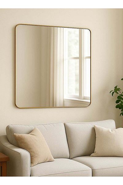 Taimi Wall Mirror60x60cm-Elegant Design Mirror with 3-Back Light Levels Golden Frame-for Makeup,Enterway