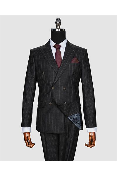 echol Ech. 2344 Wide Stripe Double Breasted Suit