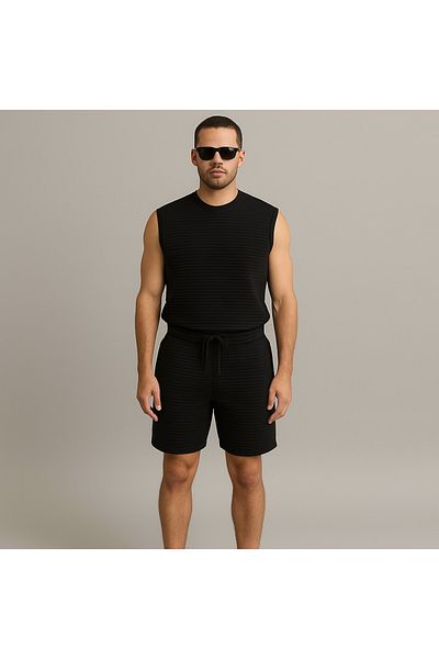 NewCabin New Season Men's Zero Sleeve Premium Quilted Textured Tshirt -Shorts Set of Two