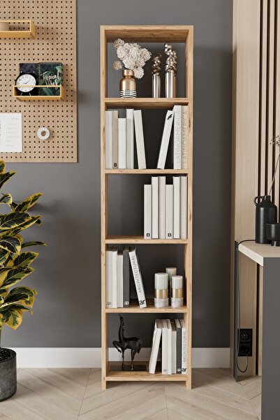 Remaks ULUDAĞ 5 Raflı Kitaplık Dekoratif Kitaplık Modern Kitaplık-MEŞE