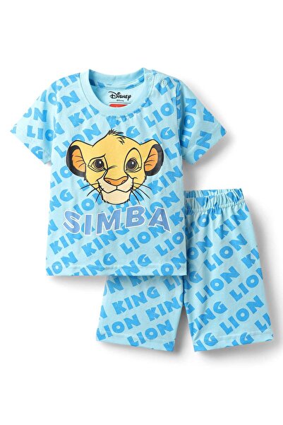 Babyhug Disney Single Jersey Knit Half Sleeves Short Night Suit With Lion King Graphics - Light Blue