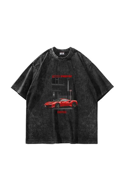 Sekizbiraltı 488 Pista Printed Oversize Unisex Washable Black Tshirt