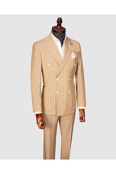 echol Ssa.2001/24 Double Breasted Linen Suit Striped