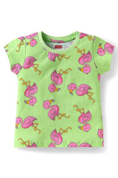 Babyhug T-Shirt and Shorts Set with Flamingo Print - Green