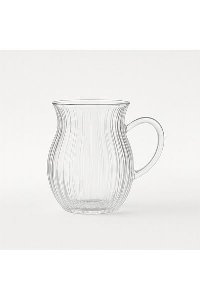 Vadi Keyf-I Ala 6-Piece Heat Resistant Striped Borosilicate Glass Tea Cup with Handle 200 ml