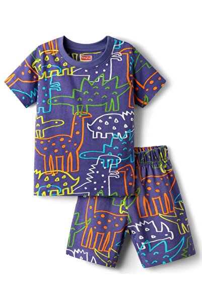 Babyhug Shorts Co-ord Night Suit With Dino Print - Purple