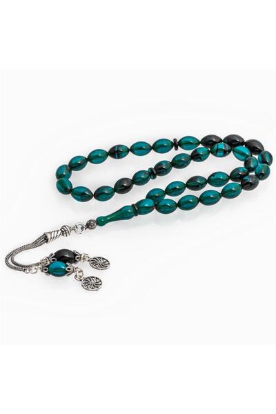 ALYANSEVİM 925 Sterling Silver Tasseled Turquoise Amber Rosary