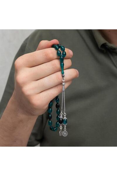 ALYANSEVİM 925 Sterling Silver Tasseled Turquoise Amber Rosary