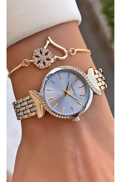 Homies Marka Sarı Gümüş Renk 2 Yıl Garantili Su Geçirmez Kadın Kol Saati - Bileklik Hediyeli