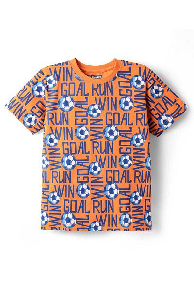 Pine kids Single Jersey Knit Half Sleeves Shorts Night Suit with Sports Theme Print - Blazing Orange