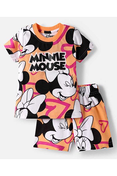 Babyhug Disney Single Jersey Knit Half Sleeves Co-ords Shorts Night Suit - Orange
