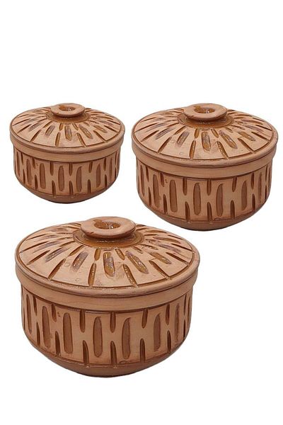 genernic Decorative Clay Pots Set with Lids - 3 Sizes