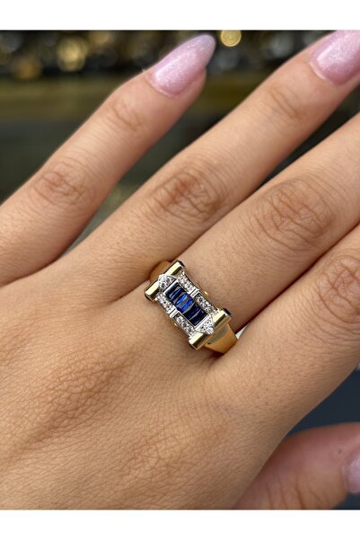 Has Kuyumcum 14 Ayar Altın Mavi Taşlı Nava Yüzük