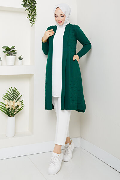 Pamuk Butik Γυναικεία Casual Ζακέτα με Τσέπες Σμαραγδένιο Πράσινο