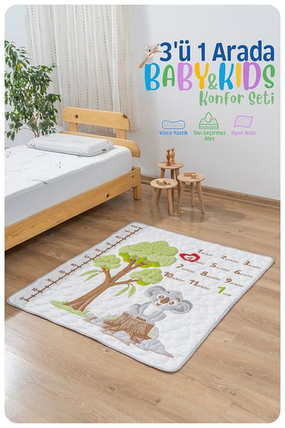 VİSCOTEX 3 in 1 Baby & Kids Sleeping Play Set, Visco Pillow, Play Mat and Liquid Proof Mattress Protector Mattress