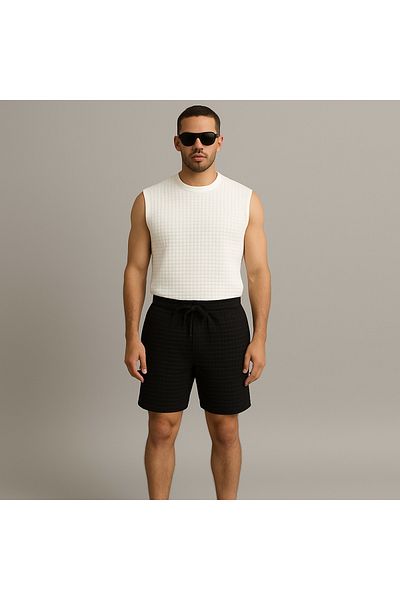 NewCabin Tricou cu textura matlasată premium pentru bărbați de sezon nou - Set de două pantaloni scurți