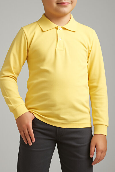 FATELLA Children's Yellow Long Sleeve Lacoste Polo Neck School T-Shirt