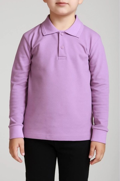 FATELLA Children's Lilac Long Sleeve Polo Neck Lacoste School T-Shirt