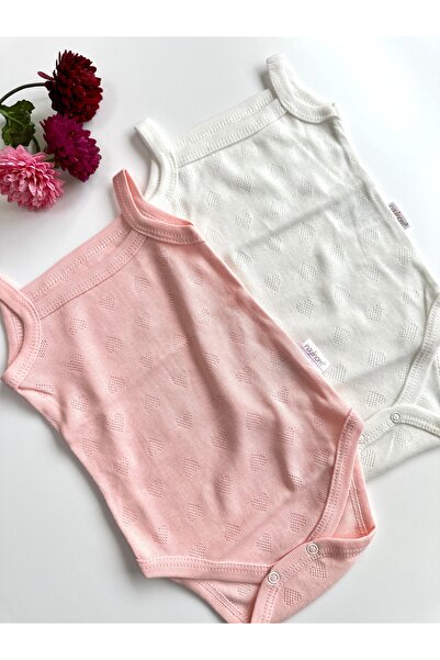 Nayinom Heart Embroidered Baby Girl Strap Bodysuit Body Undershirt - Salmon