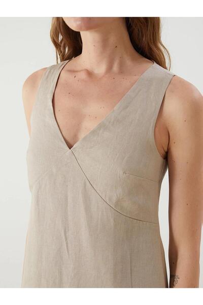 LC Waikiki Мини рокля с V-образно деколте LCW Vision от 100% лен (S5)