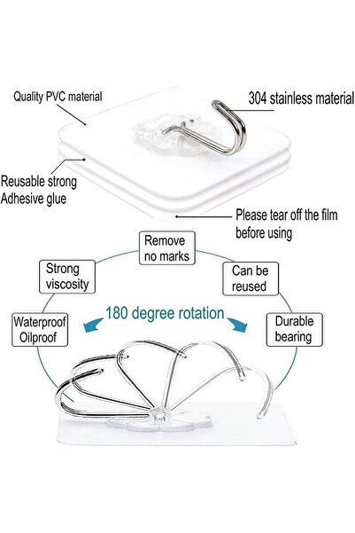 ENAR SKY-TOUCH Adhesive Hooks Heavy Duty Wall Hooks 20Pack 8kg (Max)