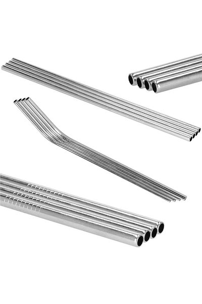 SERSIMO Set 8 paie metalice argintiu, reutilizabile, cu husa depozitare si perii curatat, 215x6 mm