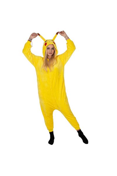 SERSIMO Pijama tip salopeta pentru adulti, model Pikachu, marime S
