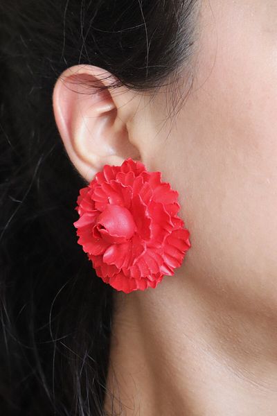 Gizy Store Polymer Clay Red Rose Earrings, Engagement Accessory, Bridal Accessory, Henna Night Earrings, Red Flower Earrings