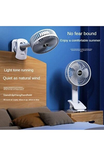 SUKILO Portable Clip-On Fan, USB Rechargeable Battery Operated Desk Fan with 3 Speeds, 360° Rotatio