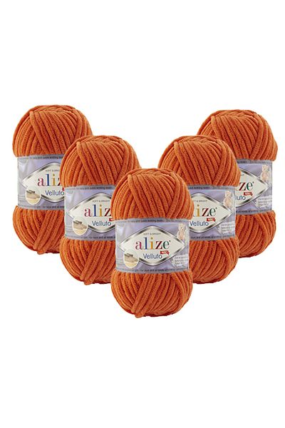 Alize 5 Pieces Velluto Velvet Hand Knitting Yarn 06 Orange