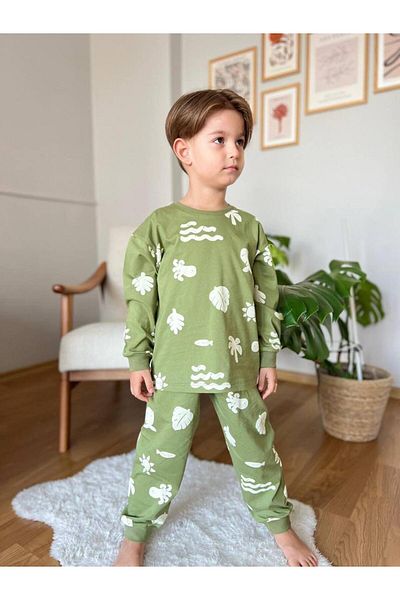 RAPAPA Boy's Long Sleeve Palm Pattern Pajama Set |   3-10 Years 3211H