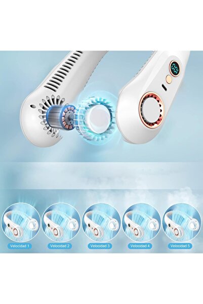 SUKILO Portable Bladeless Neck Fan, 4000mAh Rechargeable Wearable Personal Fan with 5 Speeds, 360°