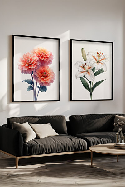 STARYUNA Черна дървена рамка с флорални мотиви, комплект от 2 картини Yuna216